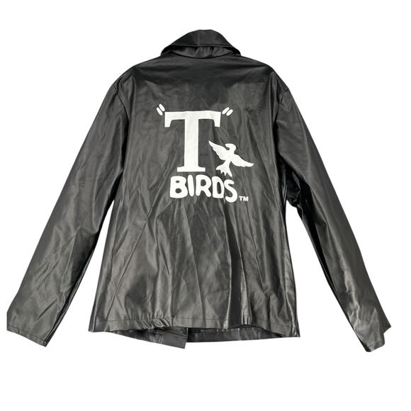 T Birds Grease Black Faux Leather Zipper Collared Motorcycle Jacket XL - Picture 1 of 5